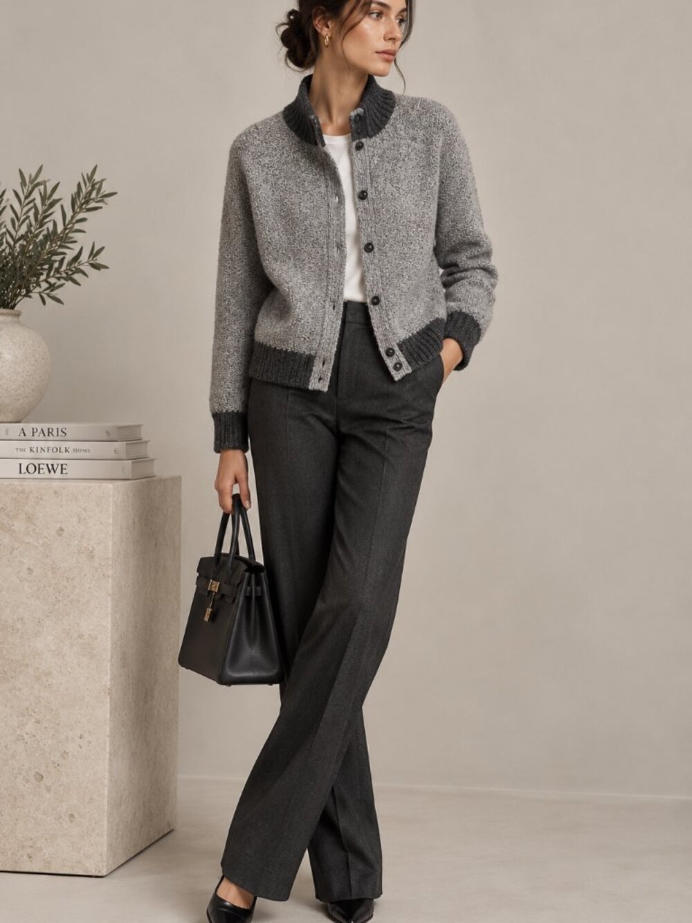 GEOFERRARI | Grey Knit Virgin Wool Blend Cardigan Sweater - Women's Large